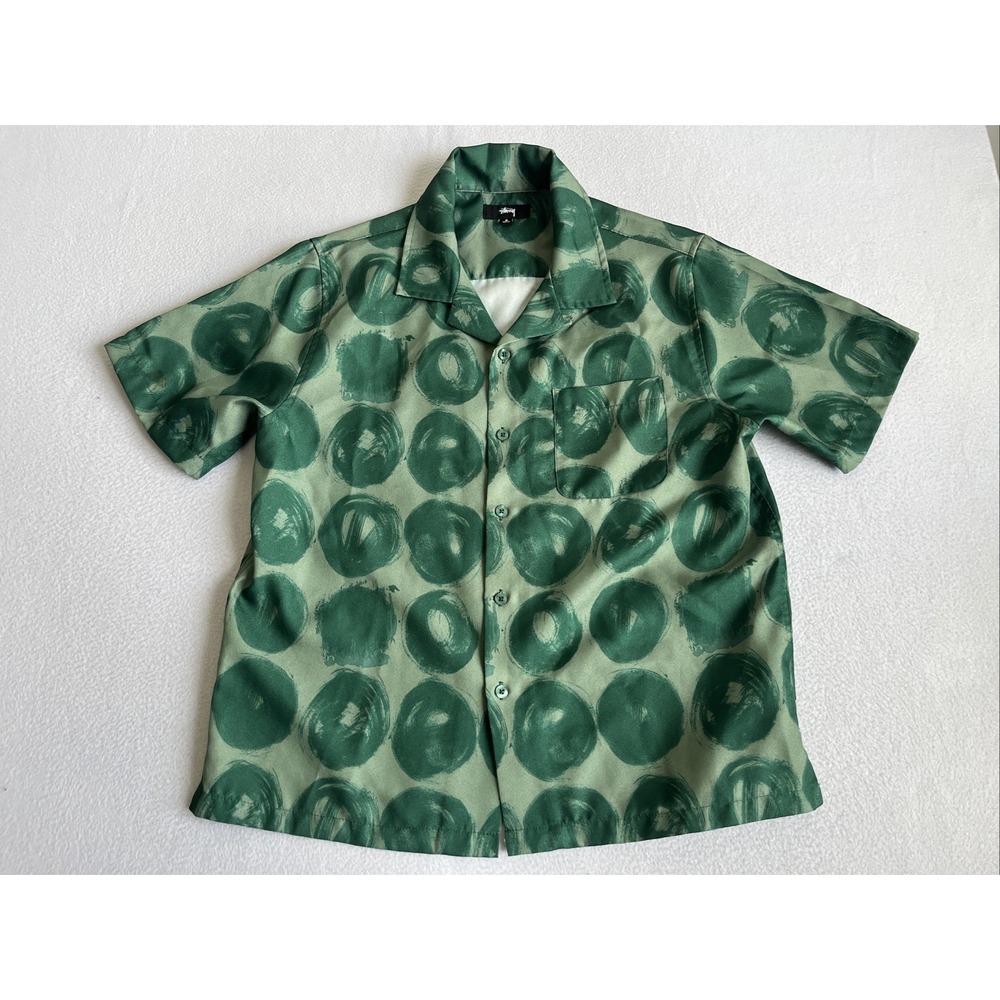 STUSSY HAND DRAWN DOT SHIRT GREEN SIZE SMALL Streetwear Button down pocket